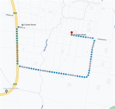 Map showing alternate route Clarke St Macedon