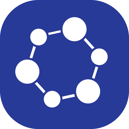 A circle of circles linked together on a purple background