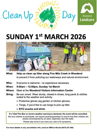 Woodend Landcare Clean Up Event flyer